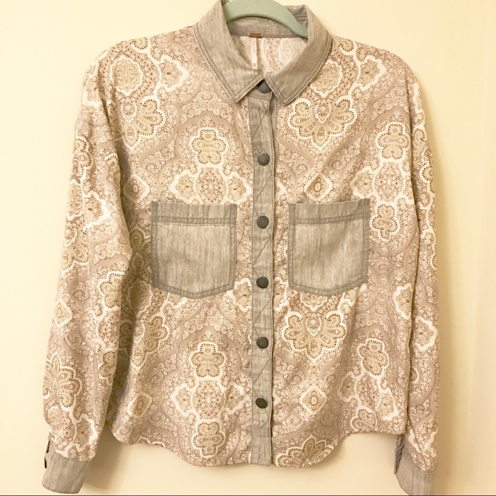 Free People button up shirt with chambray accents